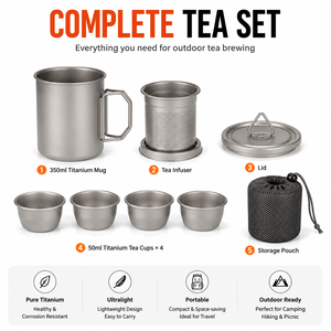 Hot Selling Ultralight 350ml Titanium <b>Tea</b> Set Portable Outdoor Travel <b>Tea</b> <b>Infuser</b> Cup Kit Camping Brewing Gear OEM ODM - Product Image 2