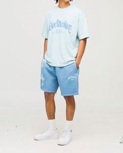 Ensemble T-shirt et short bleu surdimensionné avec appliqué croix, 2 pièces, survêtement homme, survêtements avec logo 3D pour homme - Product Image 4