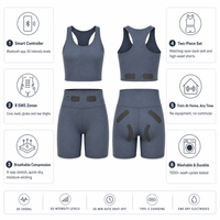 Ensemble d'entraînement EMS deux pièces avec 8 zones, comprenant un crop top et un short, idéal pour les séances d'entraînement en salle et sans besoin d'équipement à domicile