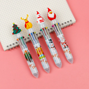 Nueva cabeza de dibujos animados de Navidad Santa Claus Elk prensa multicolor Pluma de libro mayor creativa Prensa de 6 colores Bolígrafo - Product Image 3