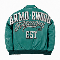 Blouson aviateur en cuir d'agneau sur mesure avec broderie en strass, fabrication rapide, OEM