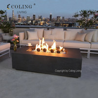 Brasero à gaz rectangulaire en ciment S132 Premium personnalisé, brûleur puissant, double allumage, 65 000 BTU, verre de protection pour terrasse sur le toit, pont de piscine