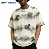T-shirt à manches courtes col rond tie-dye américain, coupe ample en polyester/coton, style streetwear tendance pour l'été