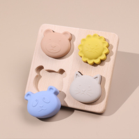 Modelo de silicona sin BPA, rompecabezas 3D, percepción, juguetes educativos de madera para niños, patrones geométricos de animales de haya, forma a juego