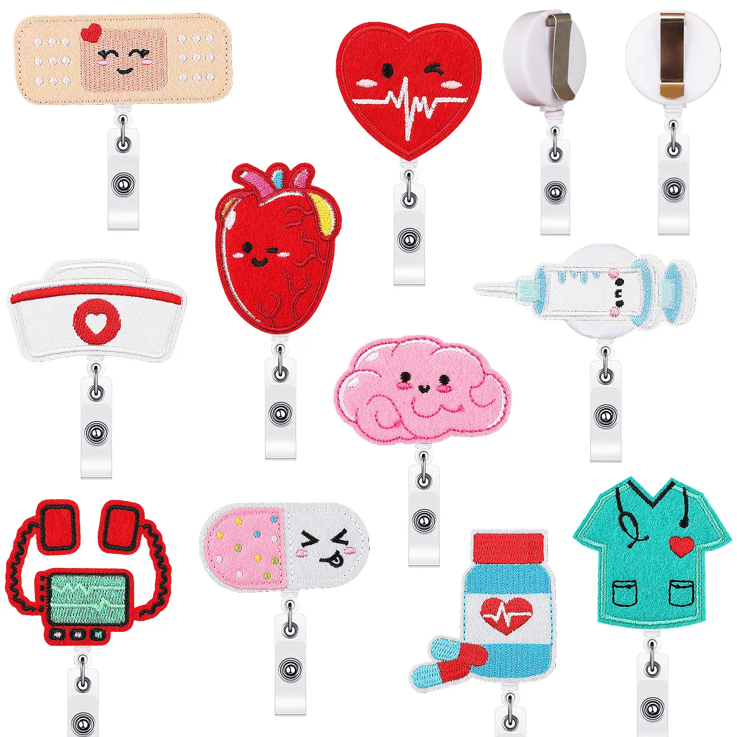 80cm Retractable Nurse Felt Badge Reel Custom Design Medical Badge Reels ID Card Holder Badge Reels