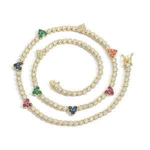 Color Small Love Tennis Chain Couple Stacked <b>Copper</b> Inlaid Zircon Heart Tennis <b>Bracelet</b> Tanjing Fashion Lijing Necklace - Product Image 5