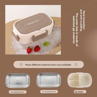 304 Edelstahl Lunchbox mit Fächern Bento-Box Tragbarer Outdoor-Mahlzeitenbehälter 1L Lebensmittelbehälter für Schüler