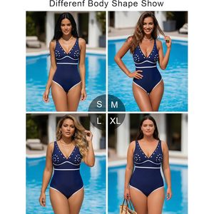 Maillot de bain une pièce pour femme, col en V profond, effet ventre plat, découpes, maillot de bain modeste, Spandex Polyester - Product Image 5