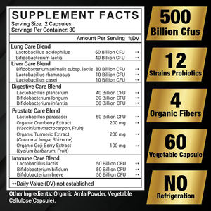 Capsules de compléments alimentaires de probiotiques et de fibres alimentaires de haute qualité, marque privée, pour homme, pour un regain d'énergie et un renforcement du système immunitaire. - Product Image 2