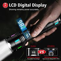 Lampe torche LED rechargeable 30W super lumineuse 1800lm avec écran LCD, autonomie 12h, en aluminium noir, portable pour le camping