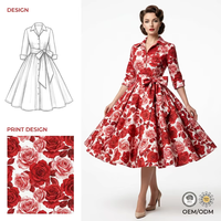 Robe d'Été à Imprimé Floral pour Femme, Élégante Robe de Soie Mi-Longue Décontractée avec Taille Naturelle pour Dames, Usine OEM ODM