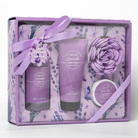 Vente directe d'usine, coffret cadeau de bain et de spa biologique de luxe parfumé à la lavande, contient gel douche, lotion pour le corps, gommage pour le corps pour femmes