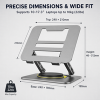 Support d'ordinateur portable ergonomique en aluminium pliable et rotatif à 360 degrés, réglable en hauteur, pour la maison, le bureau et les postes de travail