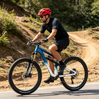 Vélo de montagne élégant à suspension intégrale avec cadre en aluminium bleu-blanc dégradé, freins à disque hydrauliques, 10 vitesses, roues de 27,5 pouces