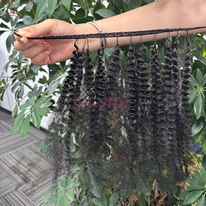 Ekstensi rambut renda bulu keriting ikal rambut manusia Crochet sudah melingkar desain tali tak terlihat - Product Image 2