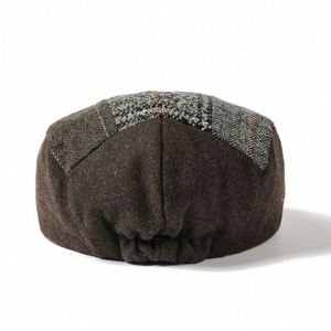 2023 Autumn Winter New Euro American British Houndstooth <b>Flat</b> Top Ivy <b>Cap</b> Ducktongue Retro <b>Mens</b> Cotton Beret Hat - Product Image 4