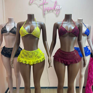 Sexy Set Bikini 3 Pezzi in Pizzo, Costumi da Bagno Donna Push-up, Abbigliamento da Spiaggia Femminile, Costume da Bagno Brasiliano - Product Image 1