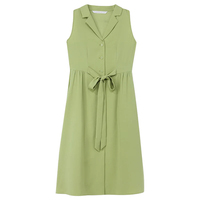 Robe d'été décontractée élégante à col rabattu pour femmes Robe de bureau mince sans manches à col en V