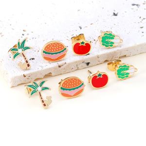 Pendientes Personalizados para Niños, Hipoalergénicos, de Moda, Acero Inoxidable 316L, PVD, Oro de 18k, Joyería, Pendientes de Hamburgo Esmaltados para Niños - Product Image 1