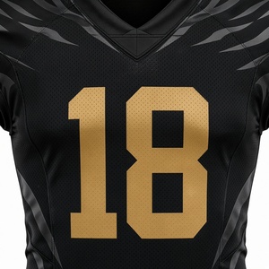 Ensemble de maillots de football américain personnalisables pour hommes, noir et or, taille 18, uniforme sublimé ajusté, col en V, manches courtes, évacuation de l'humidité - Product Image 6