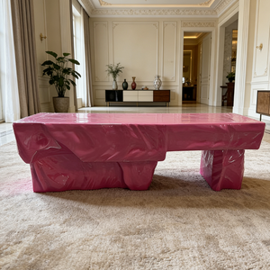 Banc à chaussures rose, tabouret artistique irrégulier, siège <span class=keywords><strong>d</strong></span>'<span class=keywords><strong>entrée</strong></span> de luxe en fibre de verre brillante, ottoman de mobilier créatif - Product Image 1