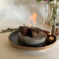 Plat de service pour steak en pierre de lave volcanique naturelle polie, design Art Déco, fait main, pour barbecue extérieur, Feng Shui Amour