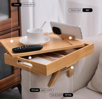 Plateau de canapé pliable multifonctionnel en bambou de qualité supérieure pour boissons, tasses et collations