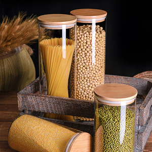 Bamboo Lid Containers High Borosilicate Heat Resistant Glass Kitchen Glass Jar Glass Bottles Giftbox Kitchen Storage Cylinder
