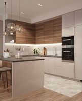 Meubles de cuisine modernes Shaker personnalisés-Armoires modulaires en MDF avec comptoirs en marbre et évier en acier inoxydable