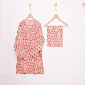 Conjunto de Pijama Floral Estampado a Mano de Alta Calidad - Ropa de Dormir de Algodón, Ropa de Dormir y de Estar por Casa de Verano Estilo Bohemio para Mujer, Regalo - Product Image 1