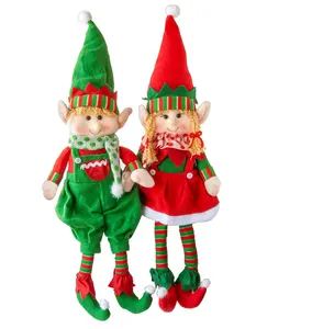 毛绒圣诞毛绒娃娃，男孩和女孩精灵节日可爱毛绒货架玩具-有趣的孩子伙伴节日装饰品