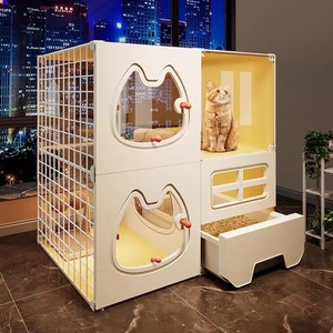 Villa panoramique pour animaux de compagnie avec un espace extra large, lit et niche pour chien intégrés, bac à litière inclus, fournitures - Product Image 4