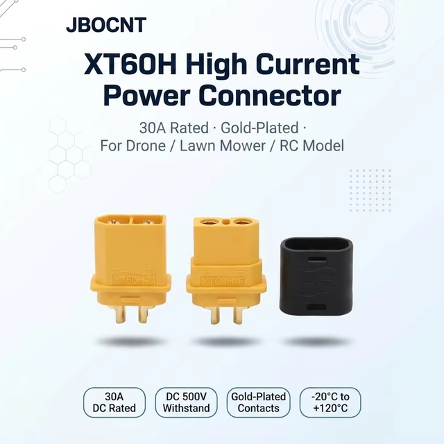 XT60H 30A DC High Current Gold-Plated Male Female Solder Sleeve Aerospace Power Connector for Drone Lawn Mower RC Lithium