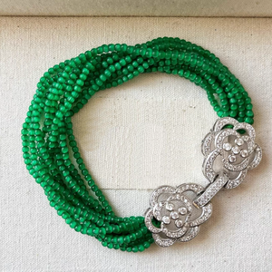 خمر كبار متعدد الطبقات مكدسة الأخضر مطرز بالخرز عين القط حجر سوار أقراط قلادة مجموعة مجوهرات مصنع بالجملة - Product Image 3