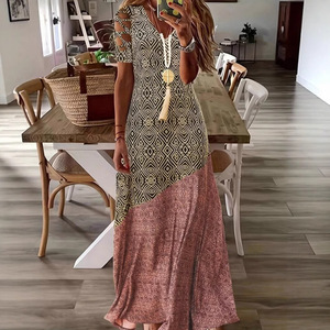 Dropshipping Shopify Robe midi à manches courtes à imprimé géométrique pour femmes grandes tailles, col en V, décontractée, été - Product Image 3