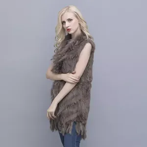 MWFur <span class=keywords><strong>Gilet</strong></span> en <span class=keywords><strong>fourrure</strong></span> de <span class=keywords><strong>lapin</strong></span> tricoté à la mode avec col en <span class=keywords><strong>fourrure</strong></span> de raton laveur Gilets <span class=keywords><strong>sans</strong></span> manches en <span class=keywords><strong>fourrure</strong></span> de mode d'hiver pour femmes dames - Product Image 3