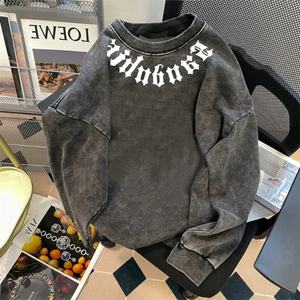 Marques de mode européennes et américaines, sweats en coton pur fortement lavés et vieillis pour hommes et femmes en automne et en hiver - Product Image 1