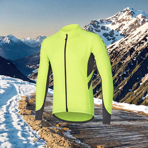 Maillot de cyclisme à manches longues pour homme, jaune fluo avec empiècements noirs, fermeture éclair intégrale, coupe-vent, séchage rapide, maillot de sport pour VTT - Product Image 2