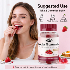 Gomitas de Biotina de Marca Privada OEM ODM, 10000mcg de Vitamina B7 en Gomitas para Cabello, Piel y Uñas, Sabor Fresa, Suplemento de Biotina - Product Image 4