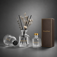 Diffuseur d'aromathérapie en verre rond de luxe 50ml/100ml/150ml/250ml avec bouchon en polymère, boîte d'emballage personnalisée avec logo