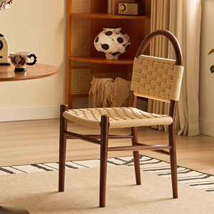 Modern Nordic Retro Industrial Style Solid Wood Brown Woven Restaurant Outdoor <b>Dining</b> <b>Chair</b> - Product Image 2