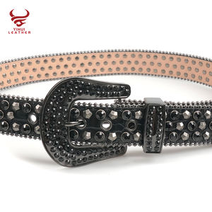 Diseñador de Bling vaquero occidental cuero remache cinturón de cinco estrellas Diamante tachonado negro cinturones con piedras BB <span class=keywords><strong>Simon</strong></span> - Product Image 3
