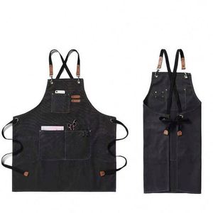 ผ้ากันเปื้อนคุณภาพสูงแบบ unisex กันน้ำ ทำจากผ้าแคนวาสและหนัง พร้อมบริการสกรีนโลโก้ตามสั่ง ขายส่งสำหรับร้านอาหารและบาร์ - Product Image 4