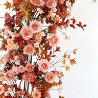 Arche de fleurs artificielles bordeaux et orange, décor modulaire pour cérémonie de mariage, décoration d'automne avec dahlias et roses