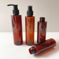 Flacon pompe en plastique pour lotion pour animaux de compagnie, couleur ambre brun, flacon de shampoing avec pompe noire, couvercle transparent