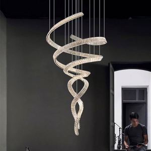 Luz colgante LED grande personalizada colgante de araña de cristal espiral larga moderna para Villa sala de estar altura ajustable AC - Product Image 5
