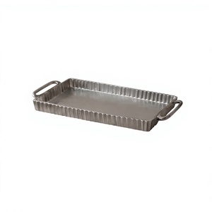 Bandeja de Servir Rectangular de Metal Plateado con Borde Acanalado de Lujo, Plato para Centro de Mesa de Café, Decoración para Sala de Estar y Eventos, Venta al por Mayor - Product Image 1