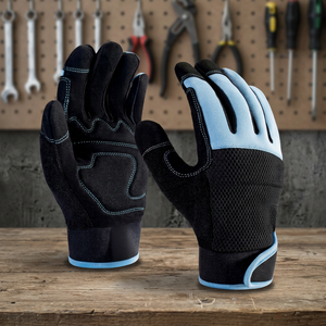 Gants de travail JNA GROUP en PU noir et bleu, bouts des doigts lisses, antidérapants, respirants, avec poignet élastique, gants de sécurité polyvalents, 11 oz - Product Image 2