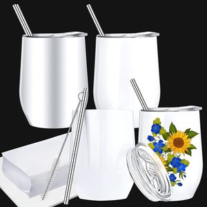 <span class=keywords><strong>Gobelet</strong></span> à vin isotherme en acier inoxydable, verre à sublimation, blanc, 12oz, en forme d'œuf, avec couvercles - Product Image 6