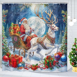 Cortina de Ducha de Poliéster con Decoración de Árbol de Navidad Rojo, Cortina de Baño con Impresión Digital Personalizada, Impermeable, Venta al por Mayor, Moderna - Product Image 1